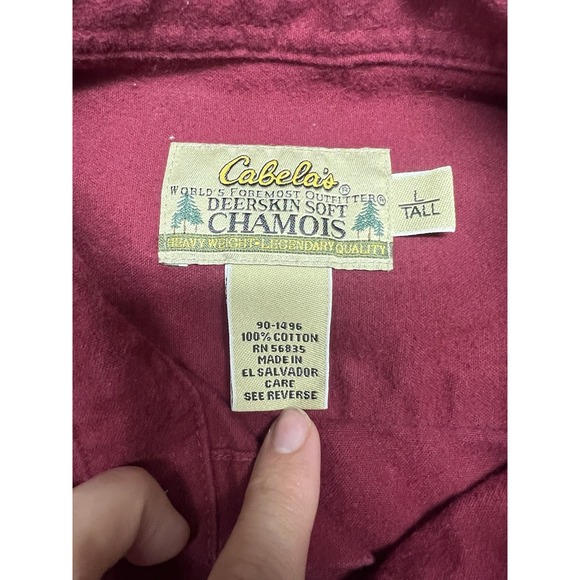 Cabelas Shirt Mens Large Tall Hiking Camp Red Chamois Flannel USA Heavyweight - Picture 4 of 6